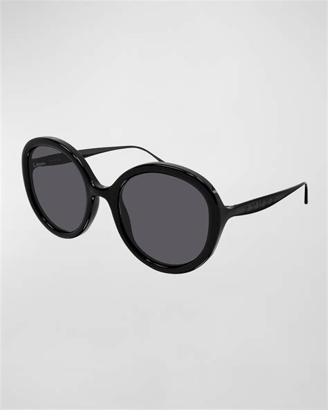 Saint Laurent Engraved Logo Round Acetate Sunglasses Neiman Marcus