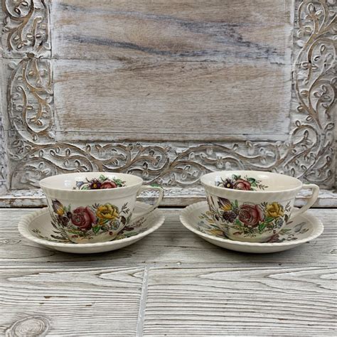 Vintage Johnson Brothers Garden Bouquet Cup And Saucers Etsy