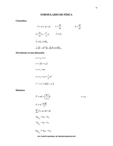 Formulario De Fisica Formulario De F Sica Cinem Tica R Xi Yj Zk Dt