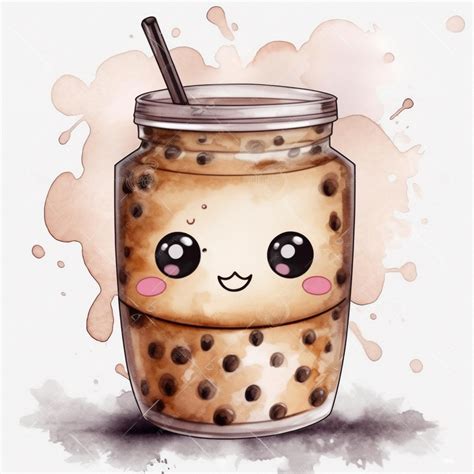 Premium AI Image | A drawing of a bottle of bubble tea with a straw in it.