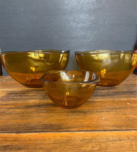 3 Vintage Bowls Vereco France Amber Glass Etsy