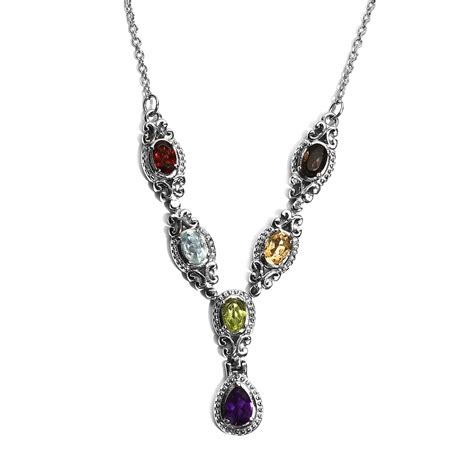 Buy Multi Gemstone Necklace 18 Inches In Stainless Steel 285 Ctw At Shoplc