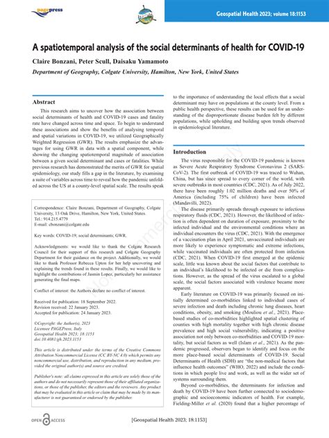 PDF A Spatiotemporal Analysis Of The Social Determinants Of Health