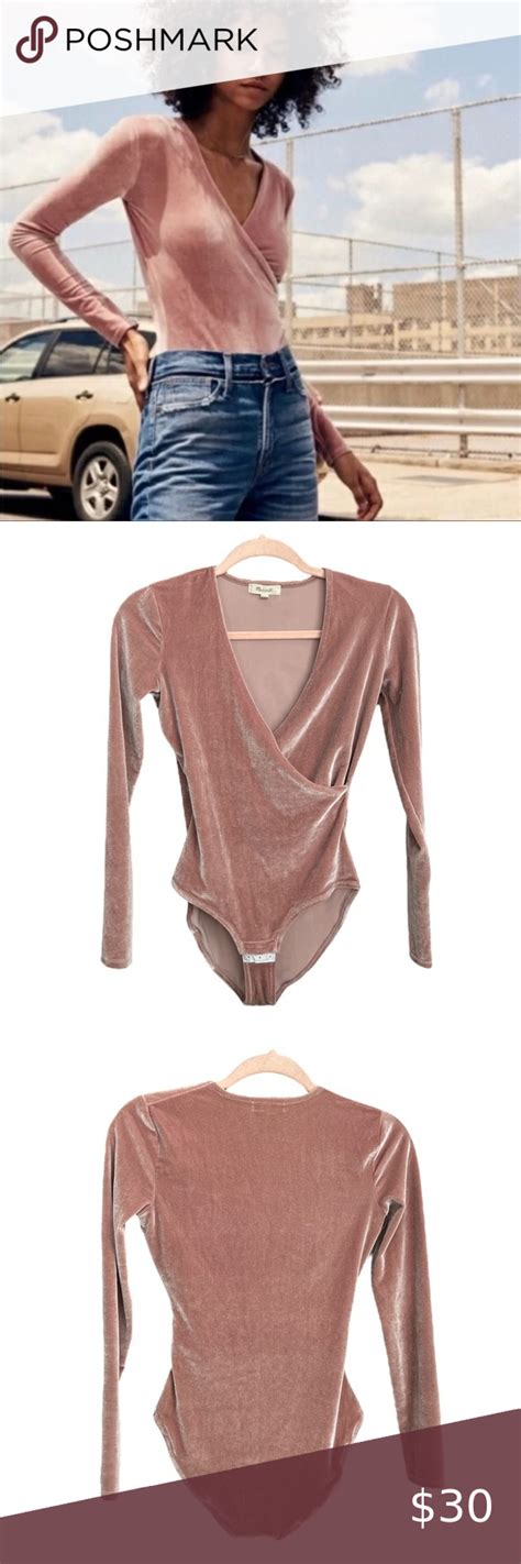 Madewell Velvet Wrap Long Sleeve Bodysuit Rose Gold Blush XXS