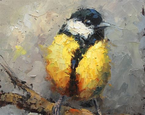 Great Tit Bird Original Oil Painting By Daiga Dimza Handmade Bird Wall