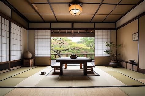 Premium Photo Traditional Japanese Tea Room Interior With Tatami Mats