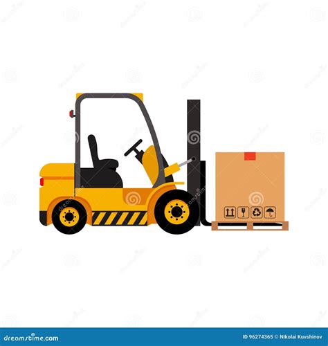 Vector Forklift Truck with Cardboard Box Stock Vector - Illustration of ...