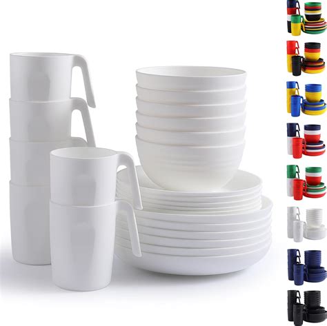 White Dinnerware Sets Pcs Service For Berglander Plastic Reusable