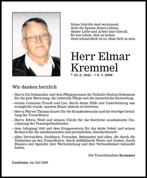 Todesanzeigen Von Elmar Kremmel Todesanzeigen Vorarlberger Nachrichten