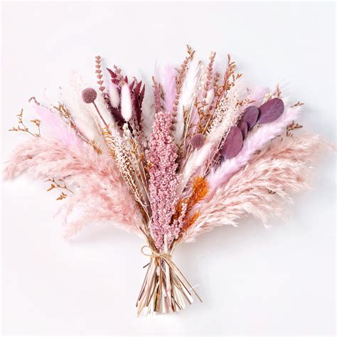 MUYEJI Natural Dried Pampas Grass Bouquet 17 Inch Blush Pink Pampas