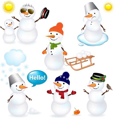 Snowman Icons Cute Stylized Cartoon Sketch Vectors Graphic Art Designs