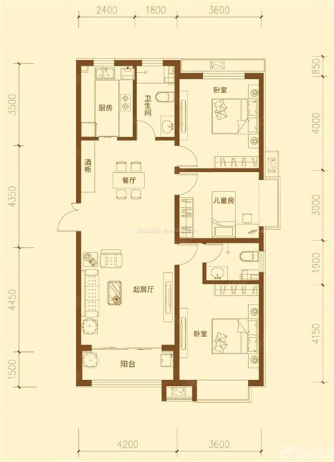 三室两厅长方形户型图大全 装信通网效果图