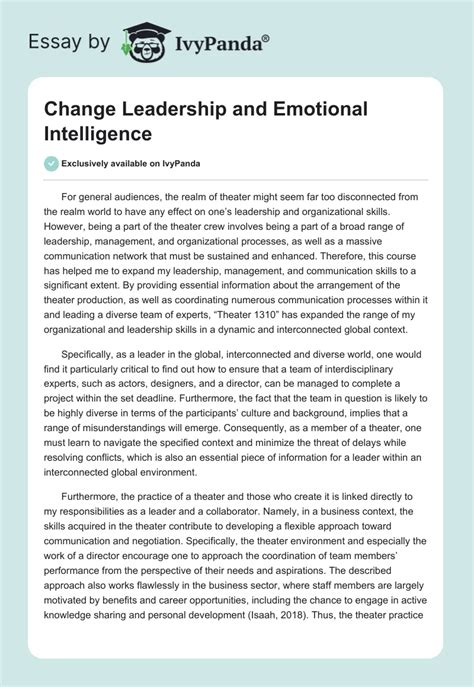 Change Leadership And Emotional Intelligence Words Essay Example