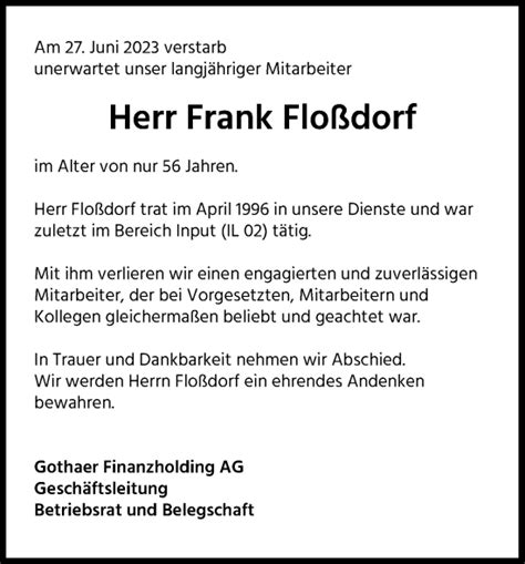 Traueranzeigen von Frank Floßdorf WirTrauern