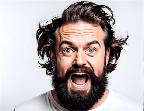 Crazy Funny Bearded Man Closeup Premium Ai Generated Image