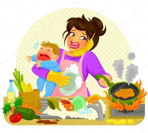 Busy Stressed Mom — Stock Vector © Ayeletkeshet 102832208