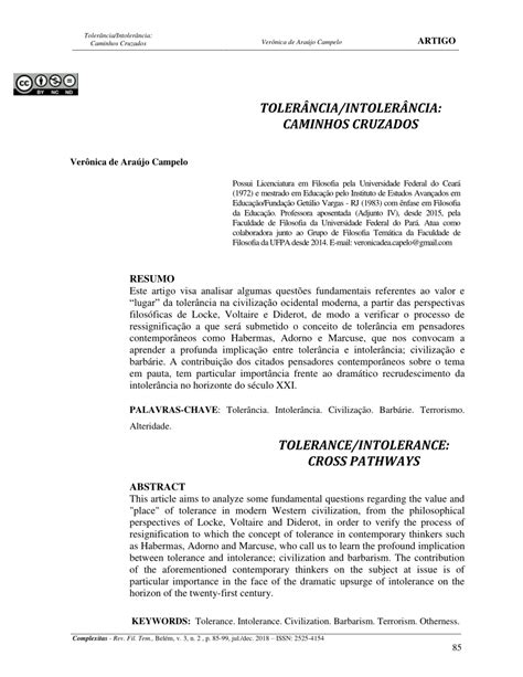 Pdf Toler Ncia Intoler Ncia Caminhos Cruzados