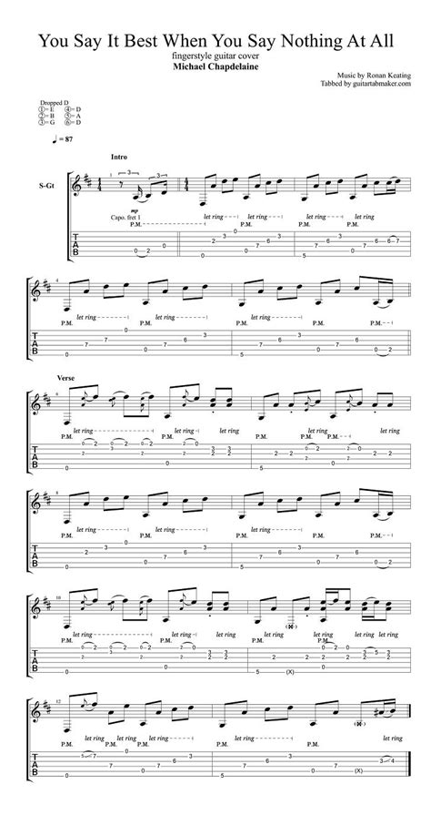 When You Say Nothing At All Fingerstyle Tab Guitar Tabs Guitar