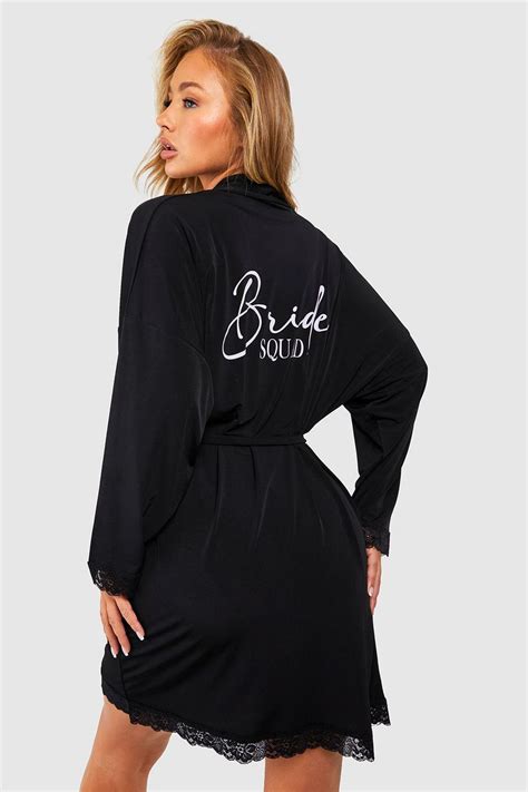 Bride Squad Lace Trim Jersey Robe Boohoo Uk