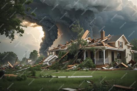 Premium AI Image | 3d tornado destroys house tornado hurricanes damages ...