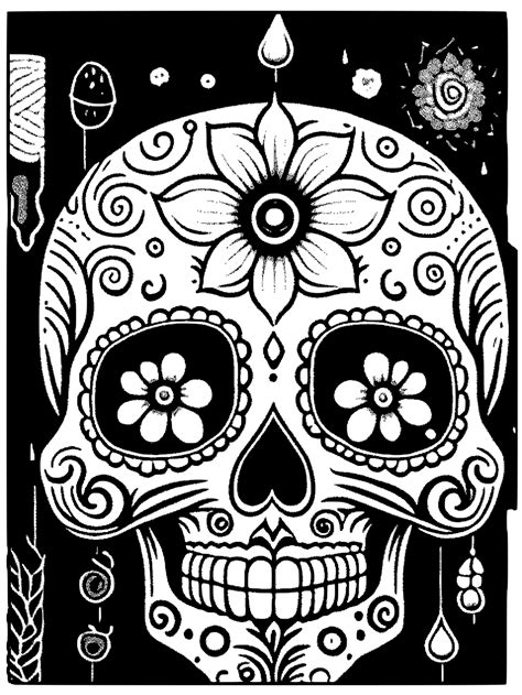 Cute Sugar Skull Coloring Page · Creative Fabrica