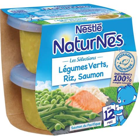 Les sélections légumes verts riz saumon dès 12 mois Naturnes