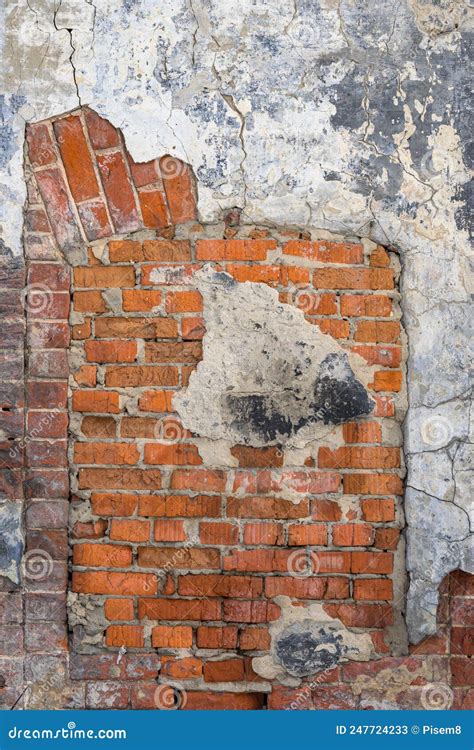 Grunge Old Red Brick And Plaster Wall Texture Stock Image Image Of