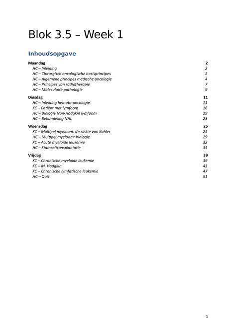 Blok Week College Aantekeningen Week Inhoudsopgave Blok