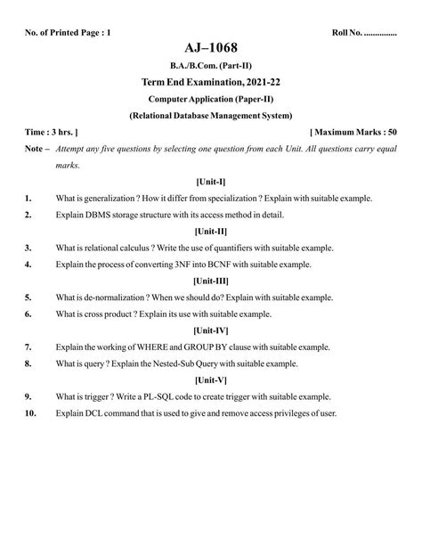 Bilaspur University Question Paper 2021 2022 B Part Ii Two 10 2 3 Computer Appl Ii