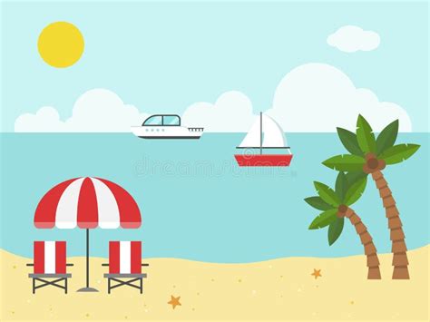 Beach Chairs And Umbrella On The Beach Stock Vector Illustration Of