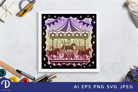 Unicorn Carousel 3d Shadow Box Paper Cut Unicorn Svg Drizy Studio