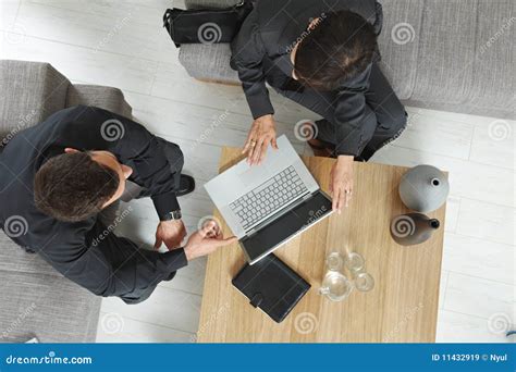 Overhead View Of Business Meeting Stock Image Image Of Comfort