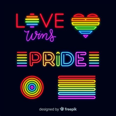 Colección de letreros del día del orgullo lgbt en luz neón Vector Gratis