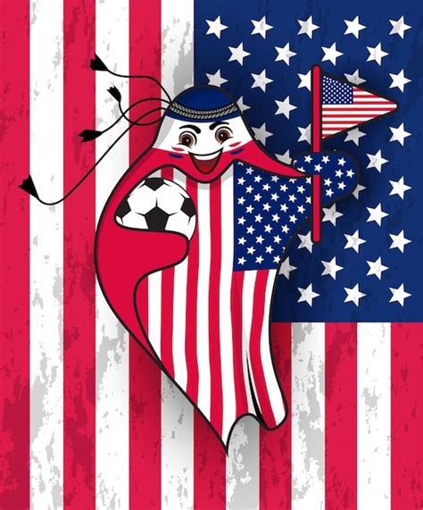 Premium Vector American Flag With Mascot Qatar World Cup Vector