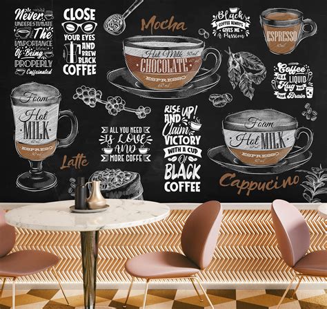Cafe Shop Wallpaper Coffee Menu Wall Mural Easy Removable Etsy