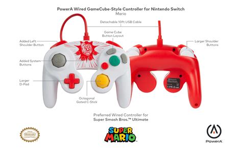 Amazon.com: PowerA Wired GameCube Style Controller for Nintendo Switch - Mario, Gamepad, Wired ...