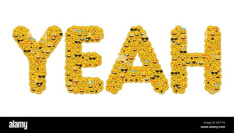 The word yeah written in social media emoji smiley characters Stock Photo - Alamy