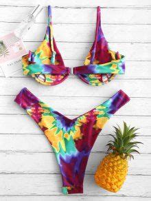 ZAFUL Tie Dye Plunge Underwire Bikini Set In MULTI B ZAFUL