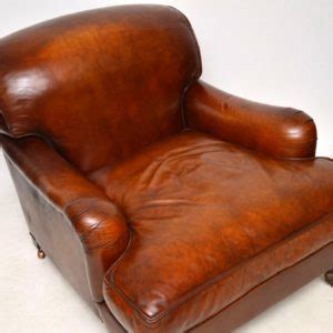 Large Pair Of Leather Antique Howard Style Armchairs Marylebone