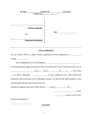 Civil Subpoena Doc Template PdfFiller