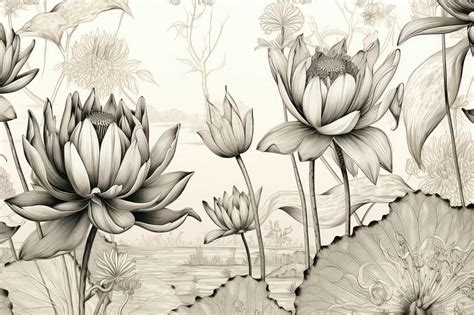 Lotus Flowers Pattern Drawing Sketch Free Photo Illustration Rawpixel