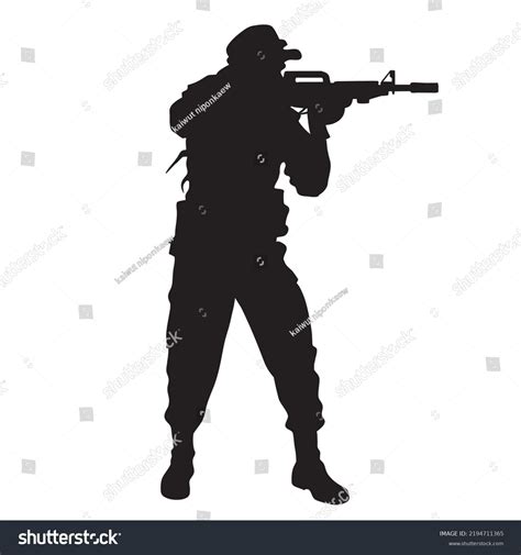 Soldier Silhouette Riffle Ready Shoot Vector Stock Vector Royalty Free