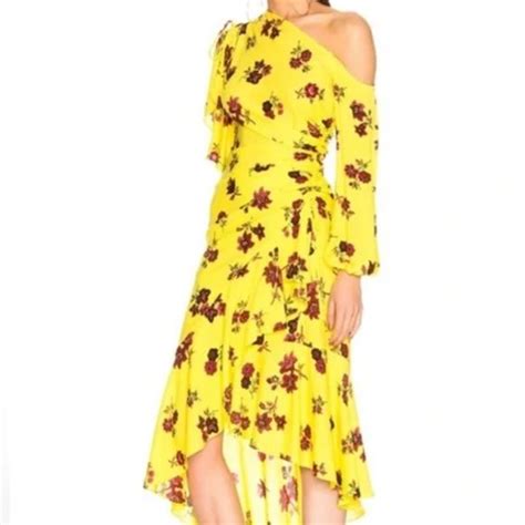 A L C Dresses Alc Midi Dress Florence Floral One Shoulder Yellow