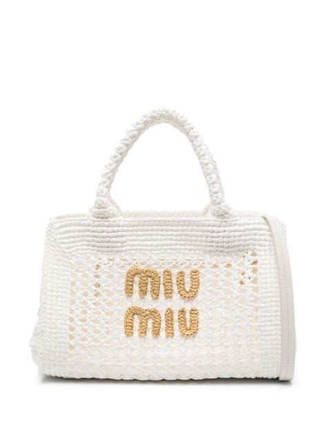 Miu Miu Logo Lettering Raffia Tote Bag Farfetch