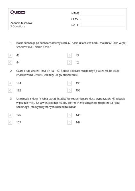 Ponad Zadania Tekstowe Do Rozwi Zania W Dw Ch Krokach Arkuszy