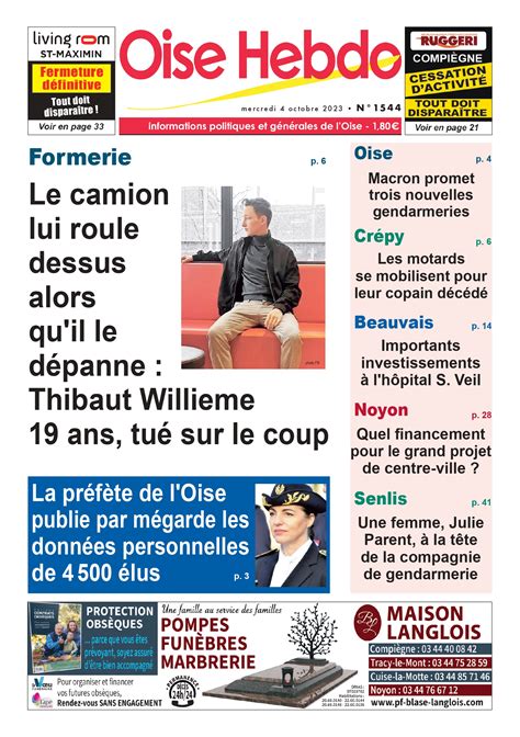 Oise Hebdo De Ce Mercredi Octobre Disponible En Dition Num Rique Et