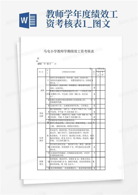 教师学年度绩效工资考核表1图文 Word模板下载编号lbnagpbj熊猫办公