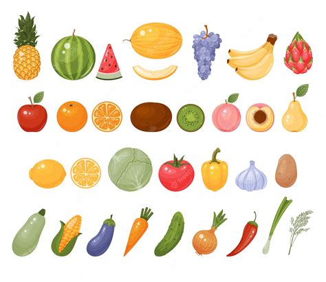 Premium Vector Set Of Fruits And Vegetables Isolated On White Vector