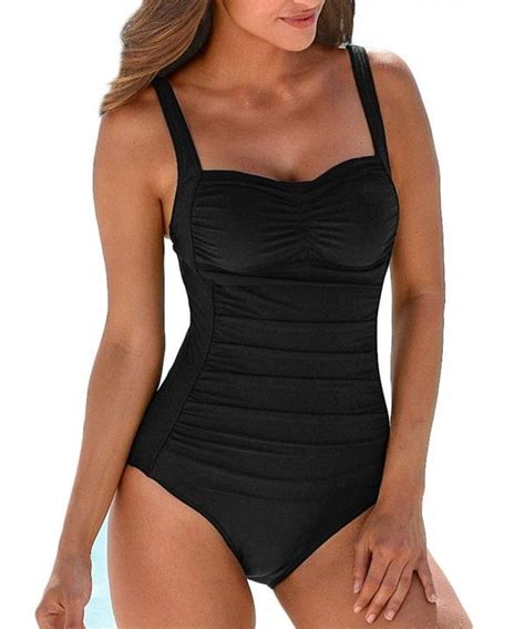 Womens Retro Tummy Control One Piece Swimsuits Monokini Push Up