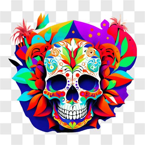 Download Colorful Dia De Los Muertos Sugar Skull With Flowers And Palm